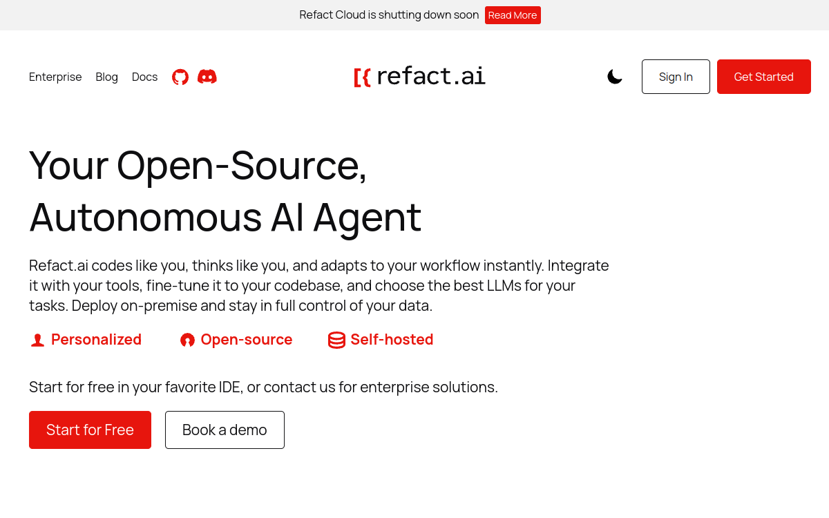 Refact AI website screenshot