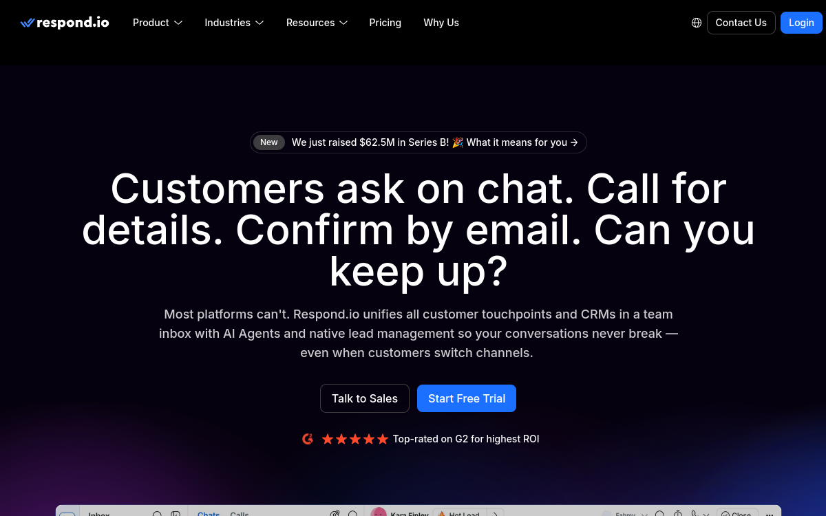 Respond.io website screenshot