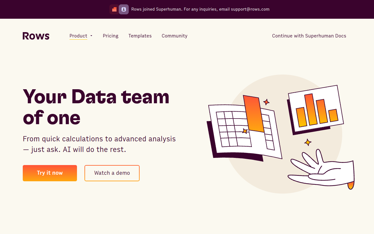 Rows AI website screenshot