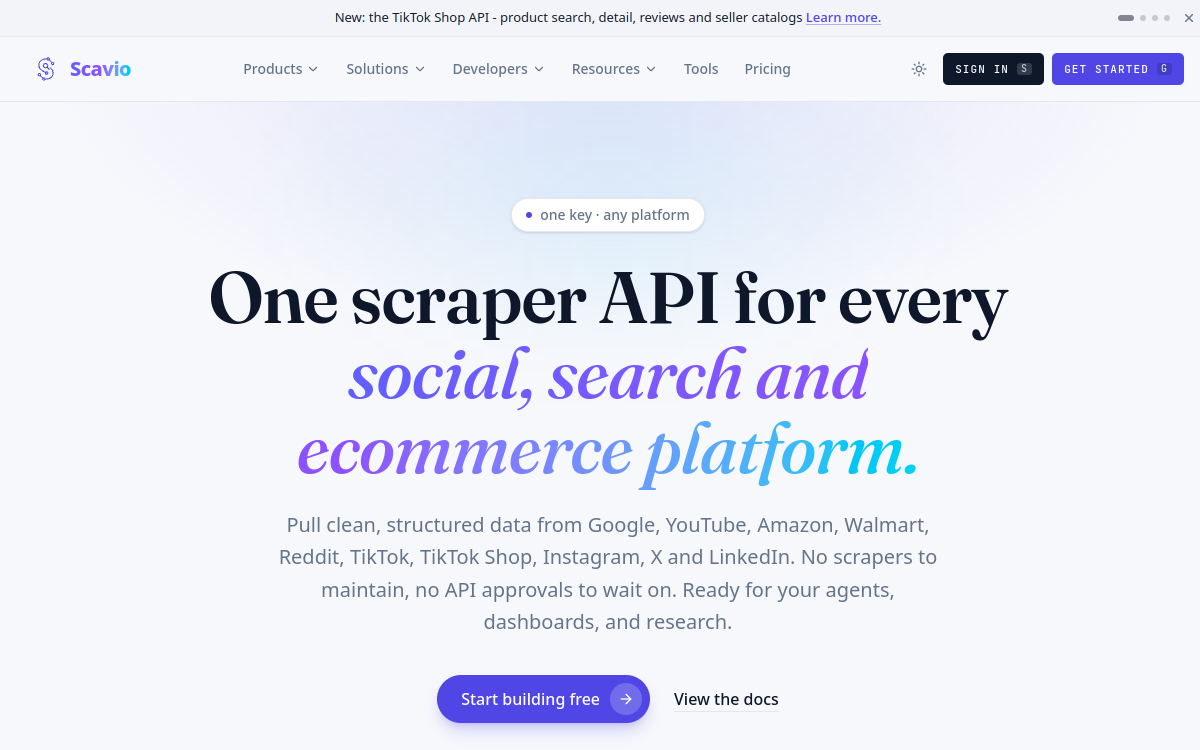 Scavio AI website screenshot