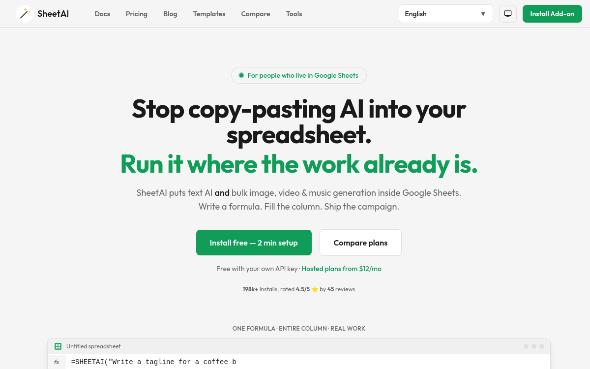 SheetAI.app website screenshot