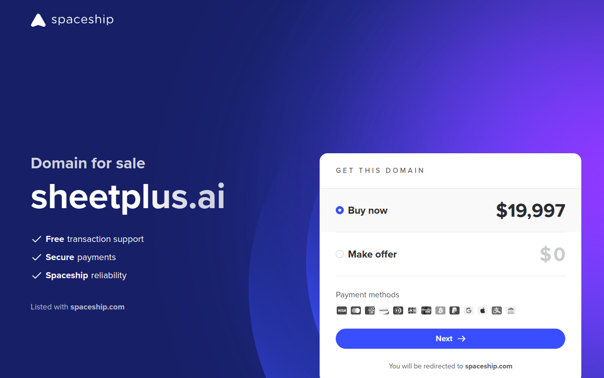 Buy sheetplus.ai | Spaceship 网站预览