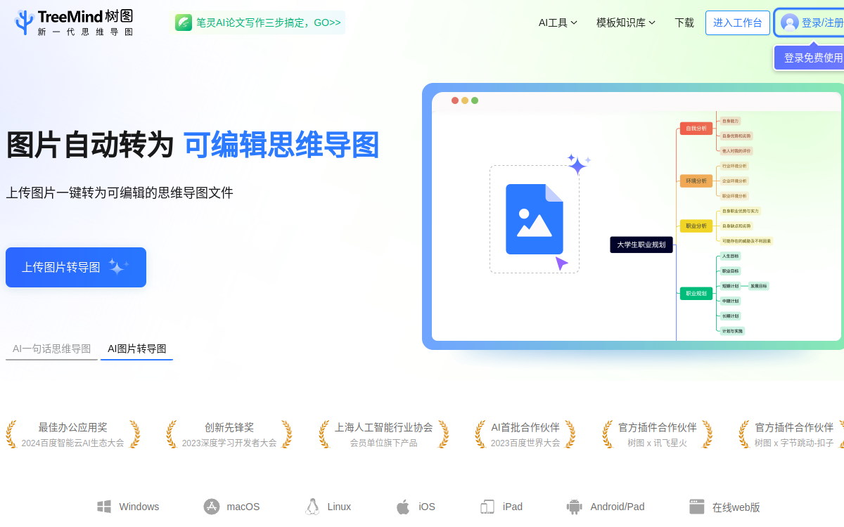 TreeMind树图官网 – 在线AI思维导图软件 | 免费脑图模板 网站预览