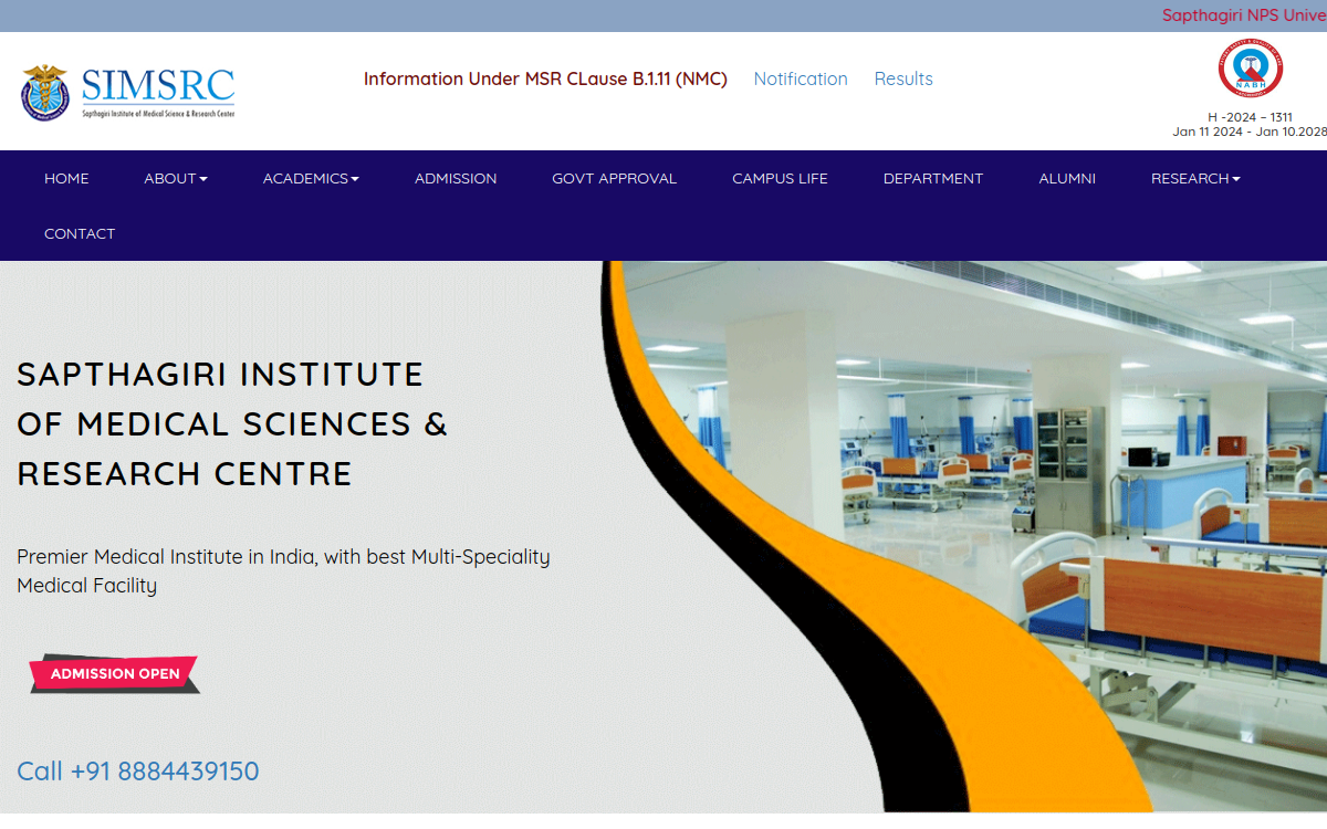 Sapthagiri Institute of Medical Sciences official campus