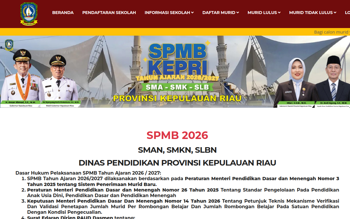 Screenshot preview of sispmb.kepriprov.go.id