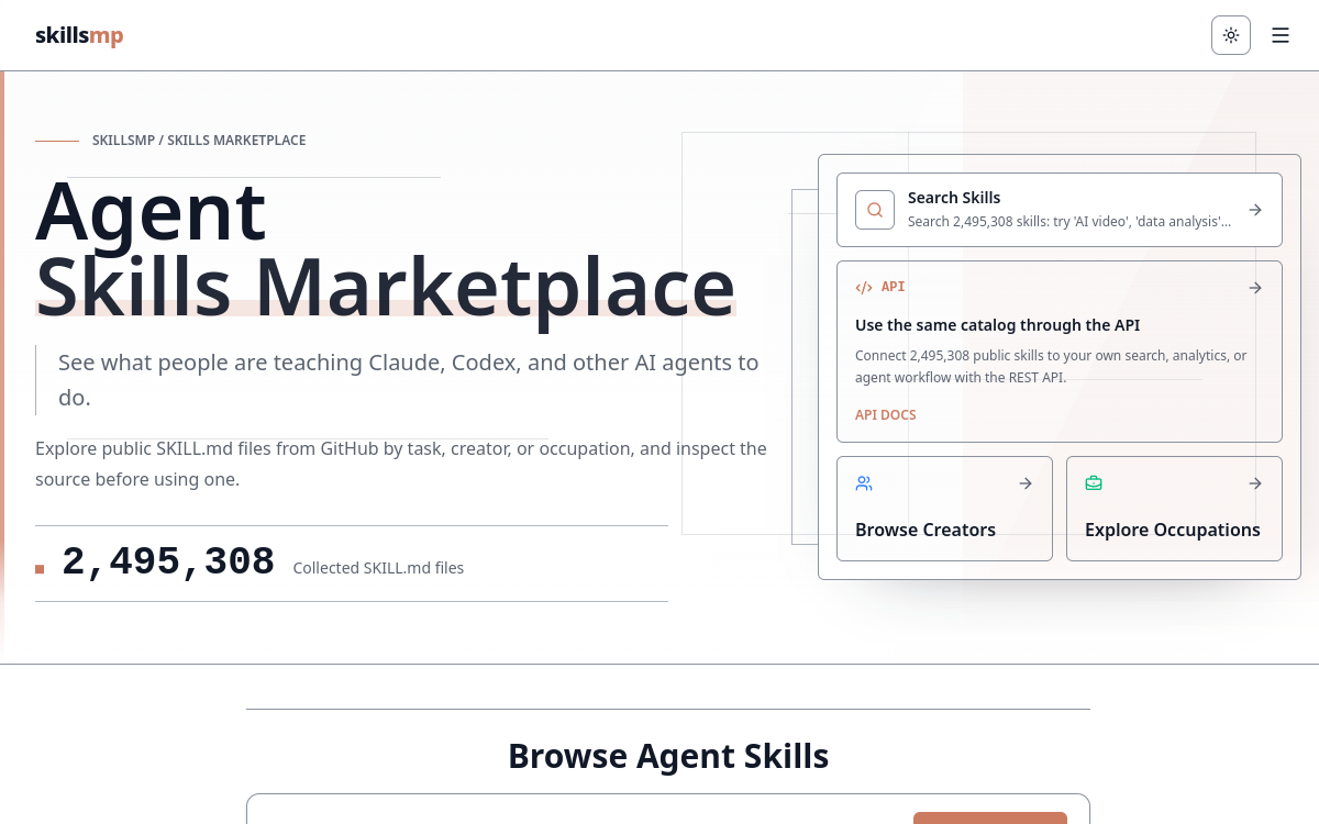 Agent Skills Marketplace website screenshot