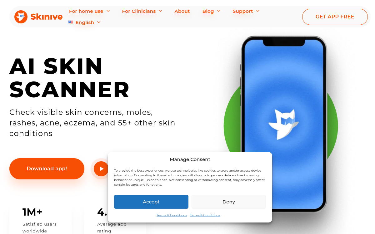 Skinive AI website screenshot
