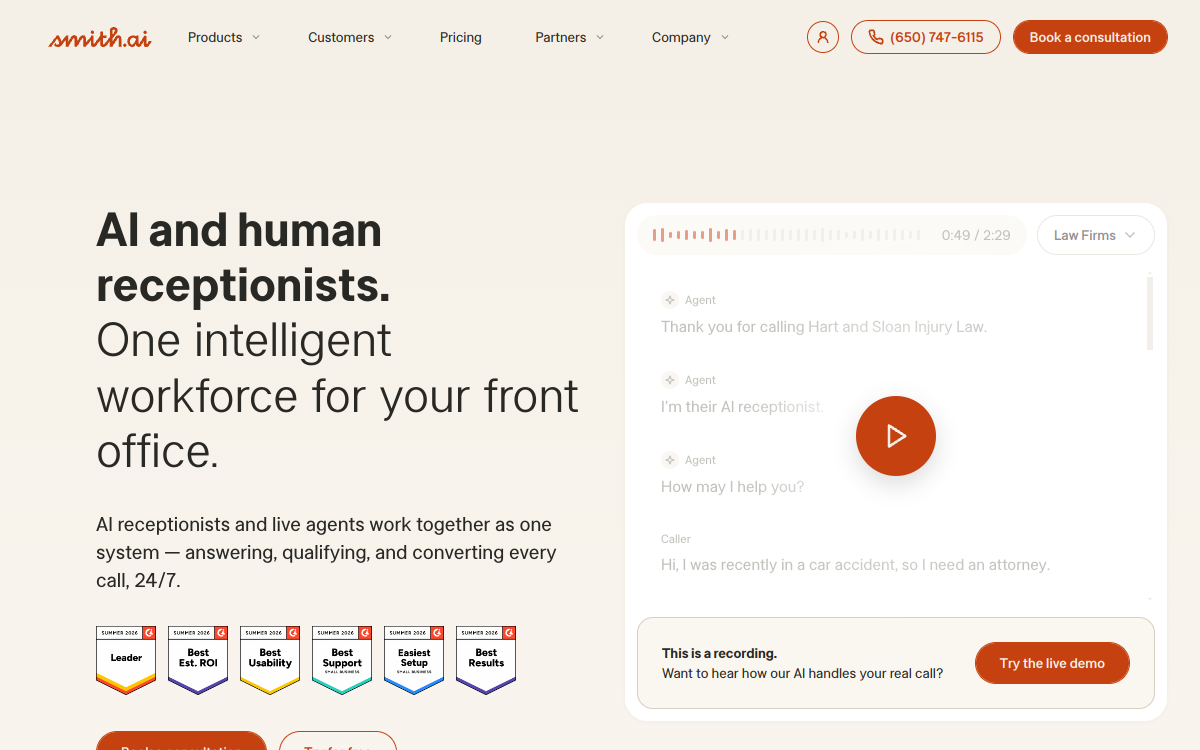 Smith.ai website screenshot
