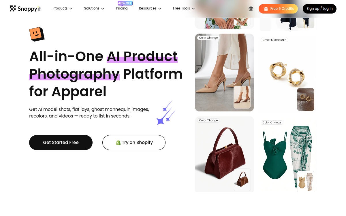 Snappyit — AI Product Photography Platform for Apparel website screenshot