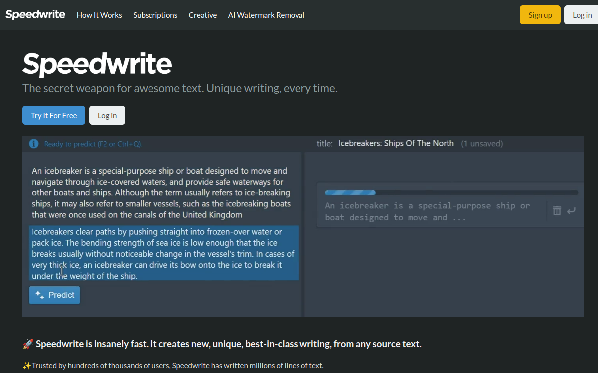 Speedwrite website screenshot