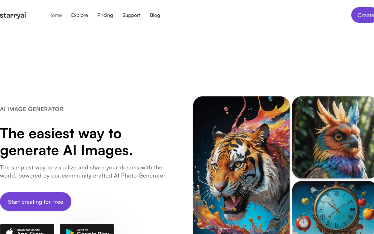 starryai 2.0 website screenshot