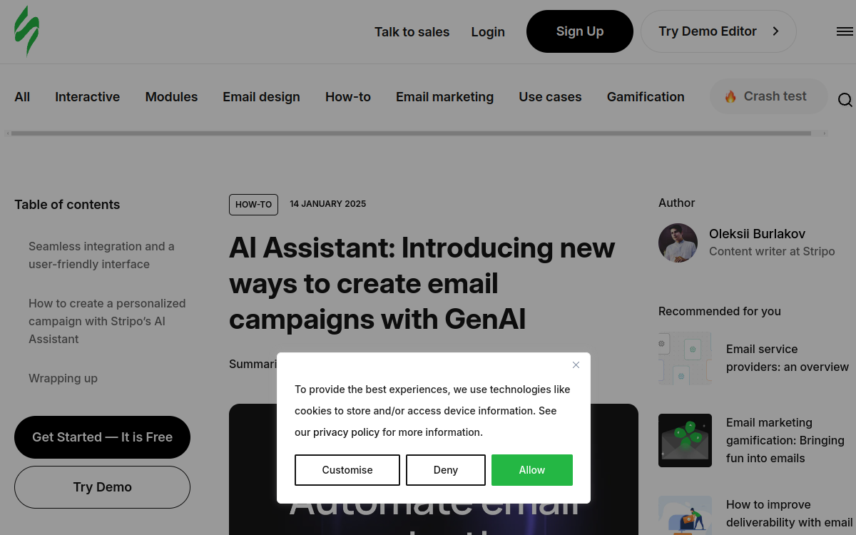 Stripo’s AI Assistant website screenshot