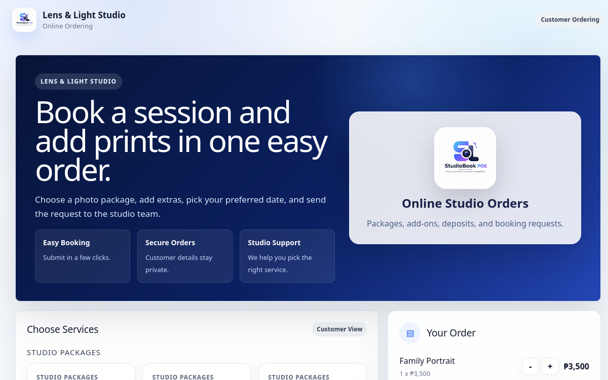 Live preview of the StudioBook POS web app