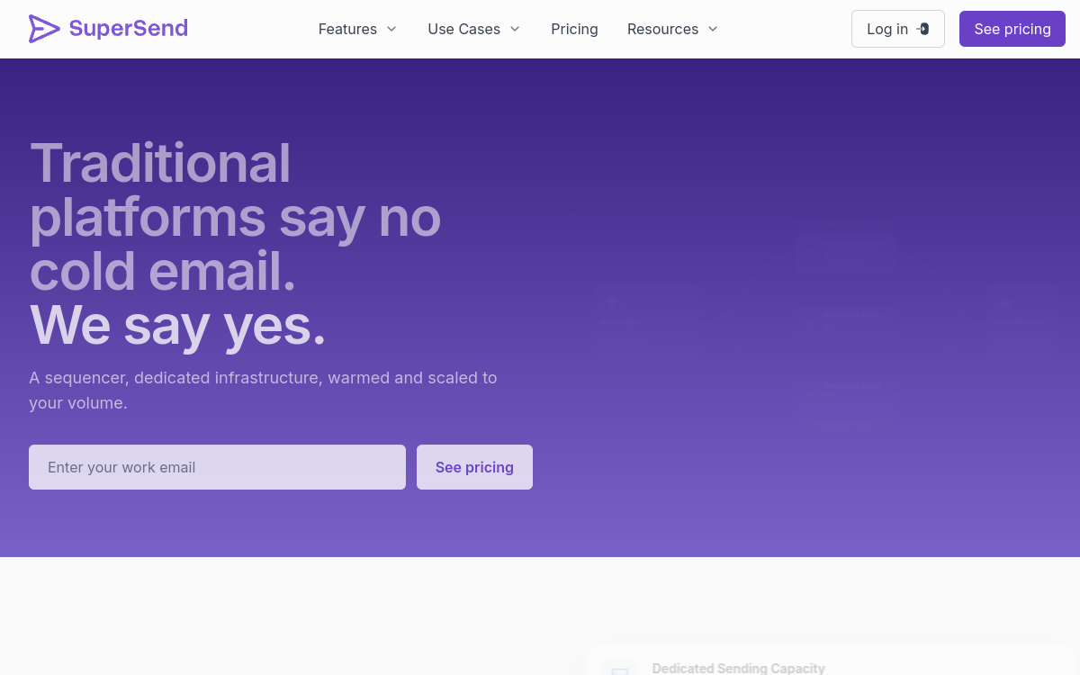 Super Send 2.0 website screenshot