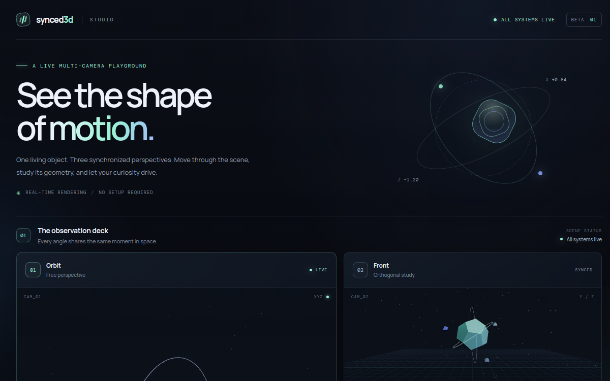 Screenshot of the live Synced 3D Multiview studio