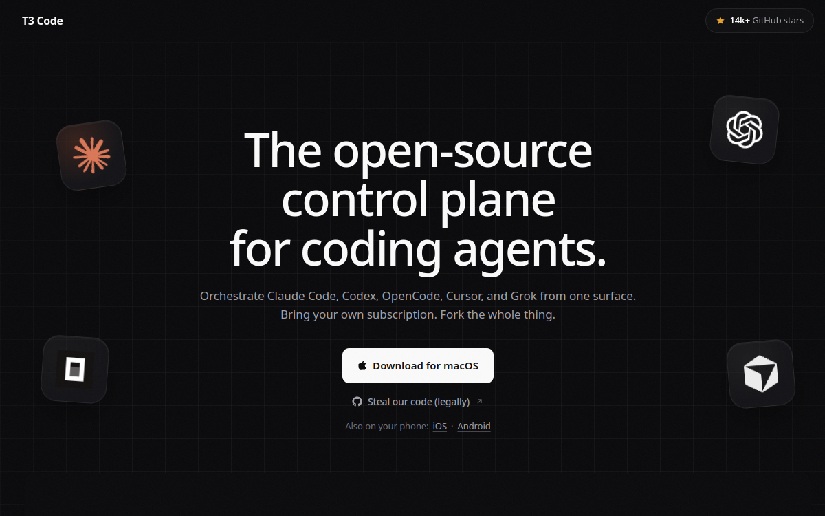 T3 Code website screenshot