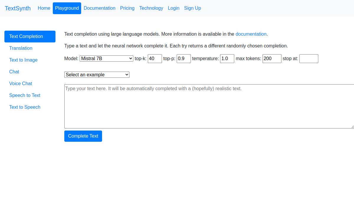 TextSynth screenshot