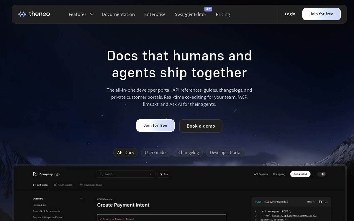 Theneo website screenshot
