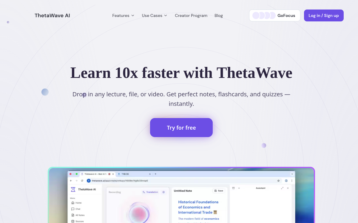ThetaWave AI website screenshot