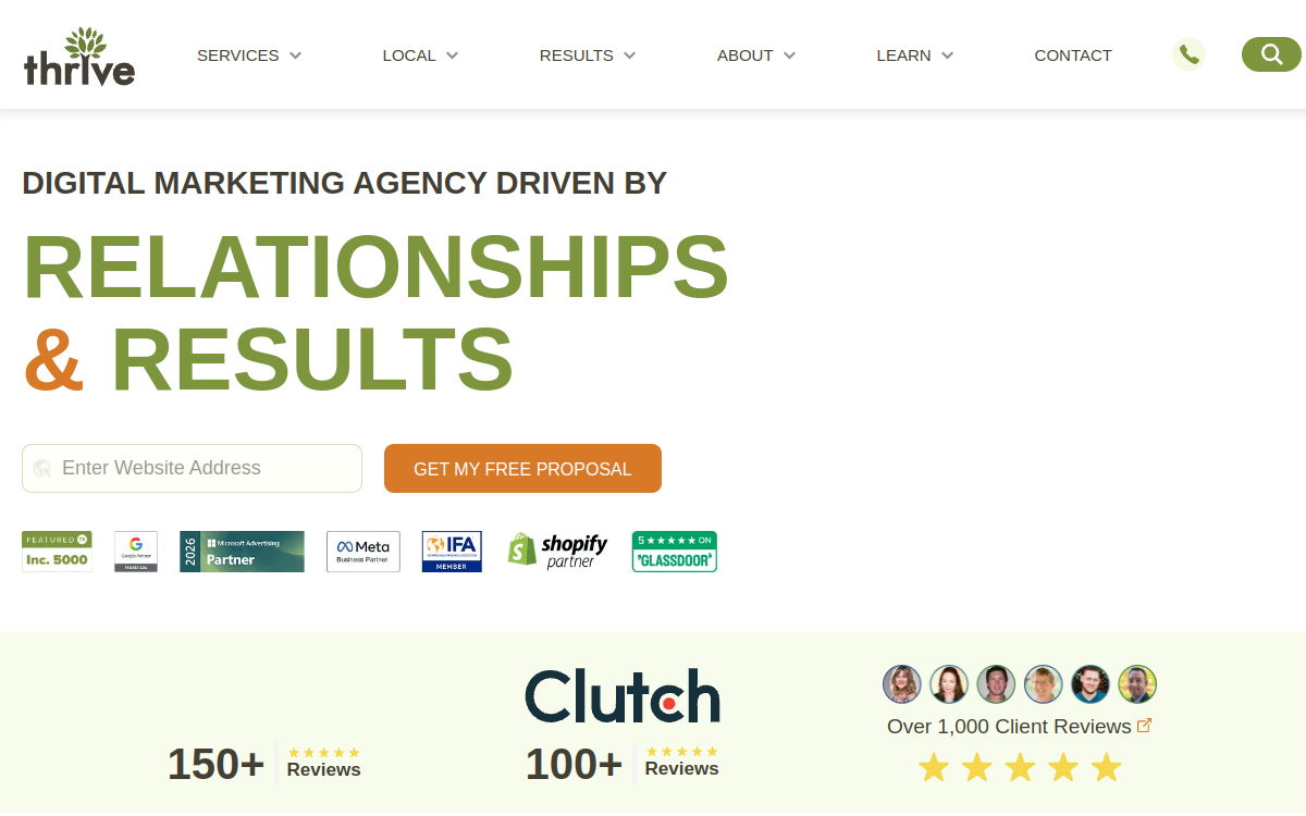Thrive Agency homepage screenshot