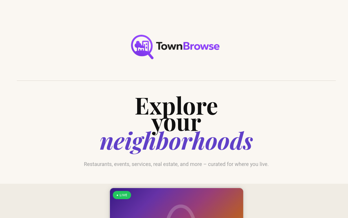 TownBrowse website homepage