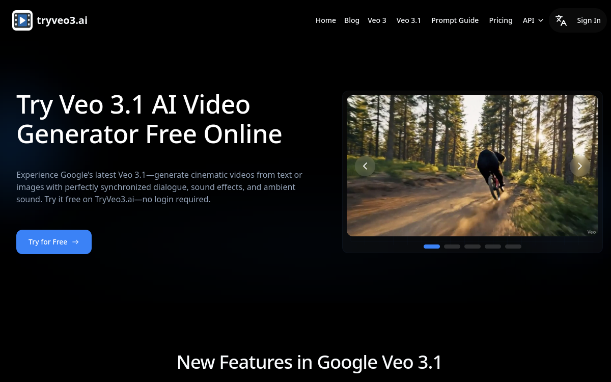 TryVeo3.ai: Free Access to Google Veo 3 for AI Video Generation website screenshot