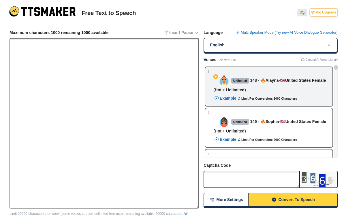 TTSMaker website screenshot