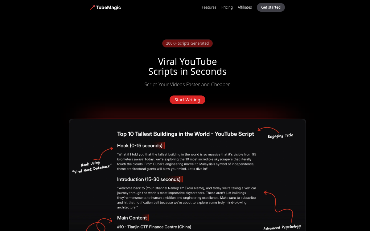 TubeMagic website screenshot