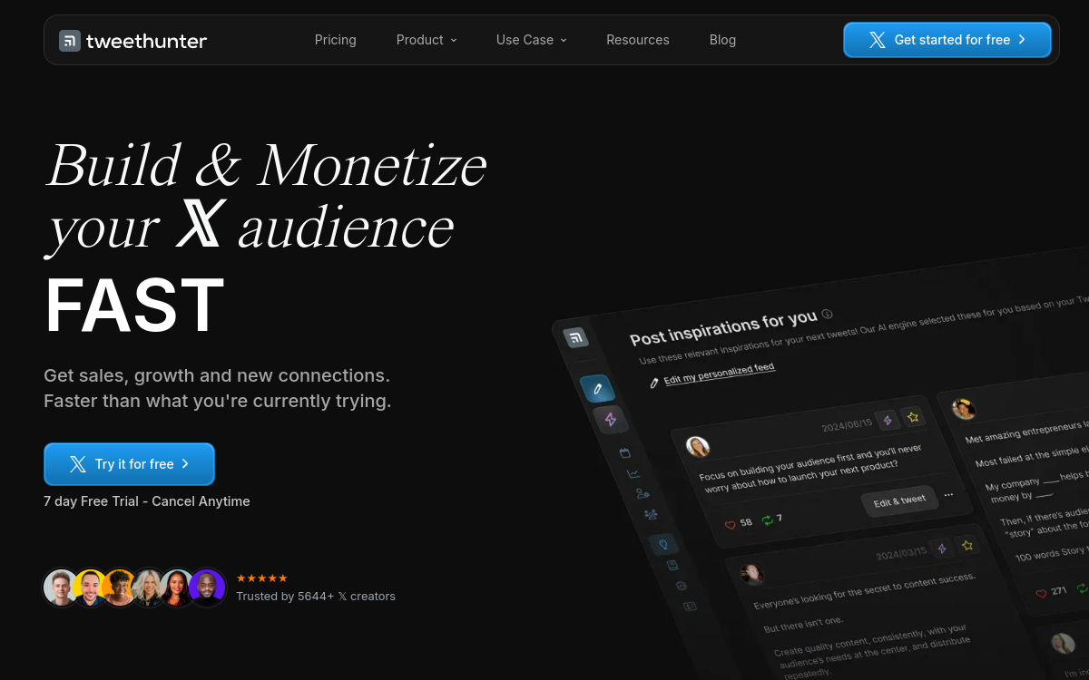 Tweet Hunter website screenshot