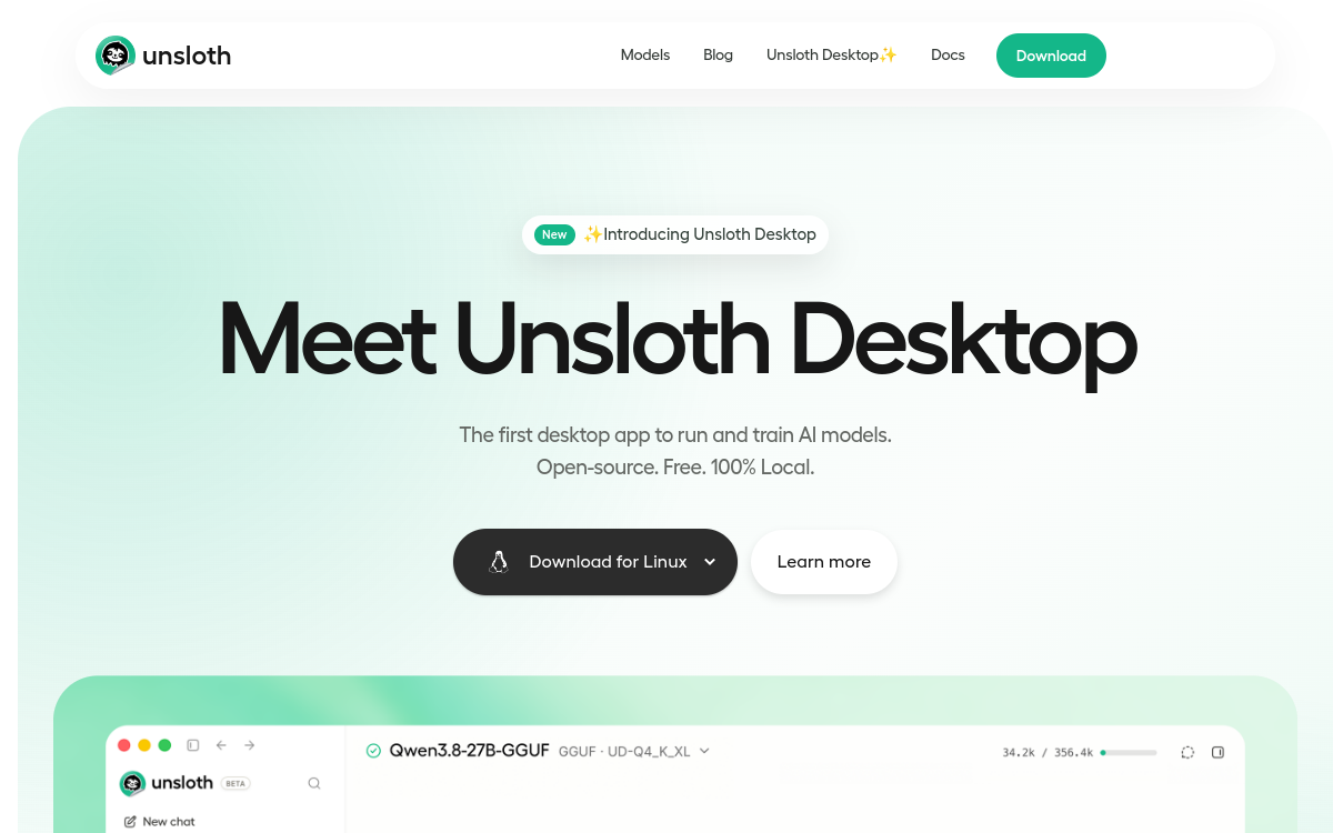 Unsloth AI website screenshot