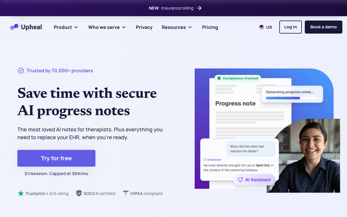 Upheal website screenshot