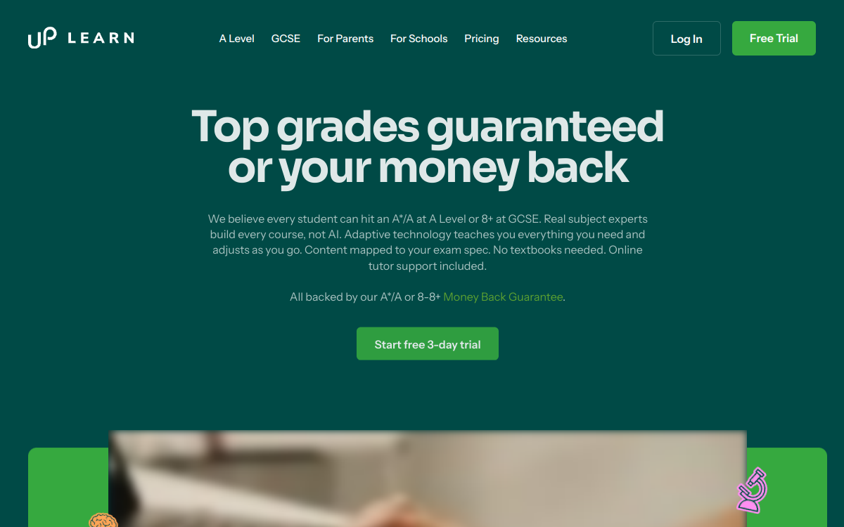 Up Learn website screenshot