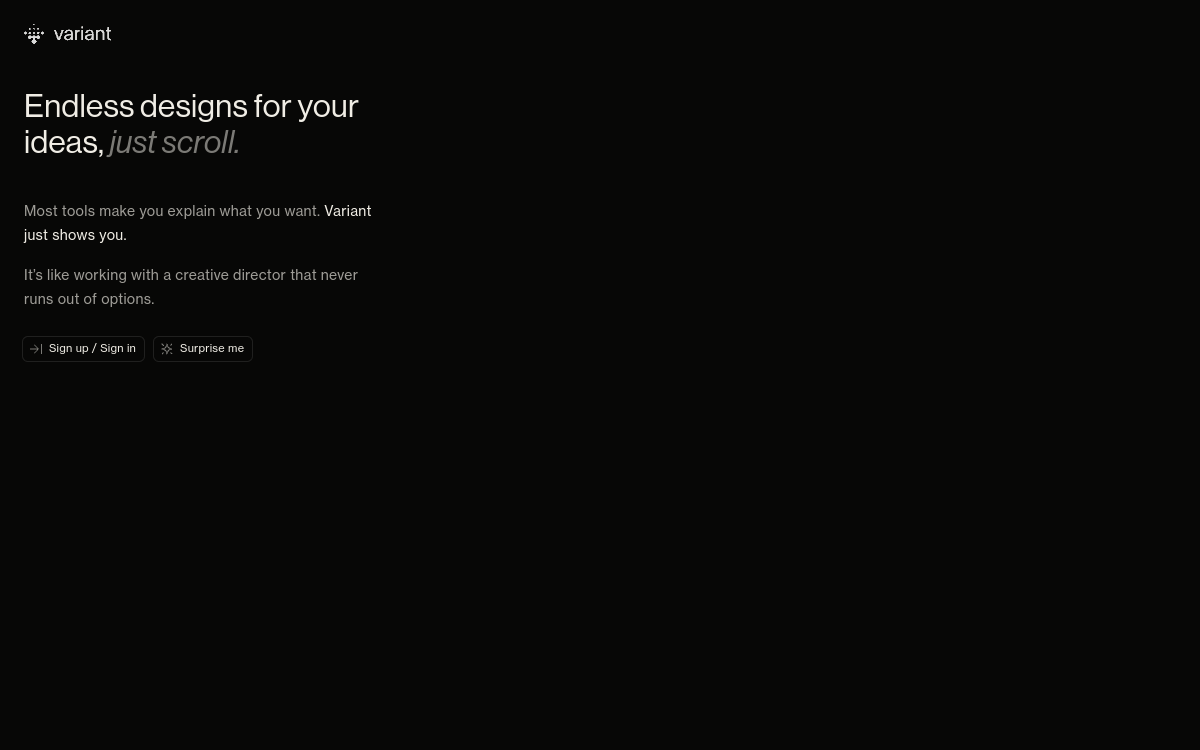 Variant website screenshot