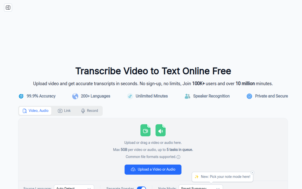 Video Transcriber AI website screenshot