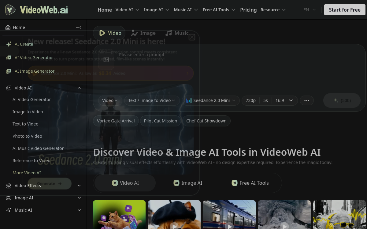 VideoWeb AI website screenshot