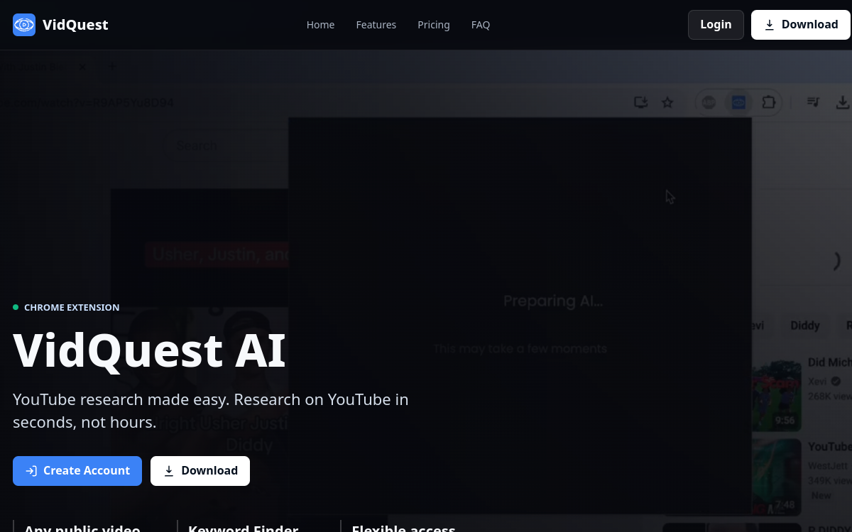 VidQuest AI website screenshot