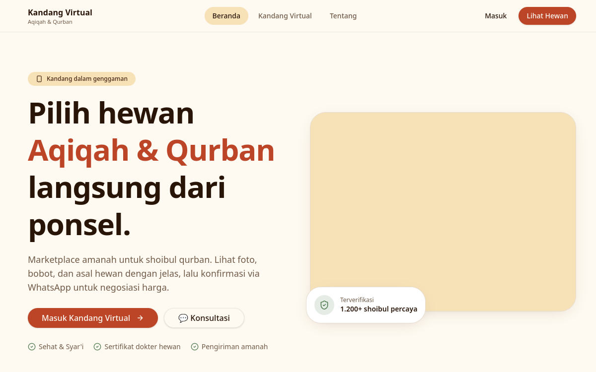 Virtual Kandang — website mockup concept designed and built by HEXADECA Solutions