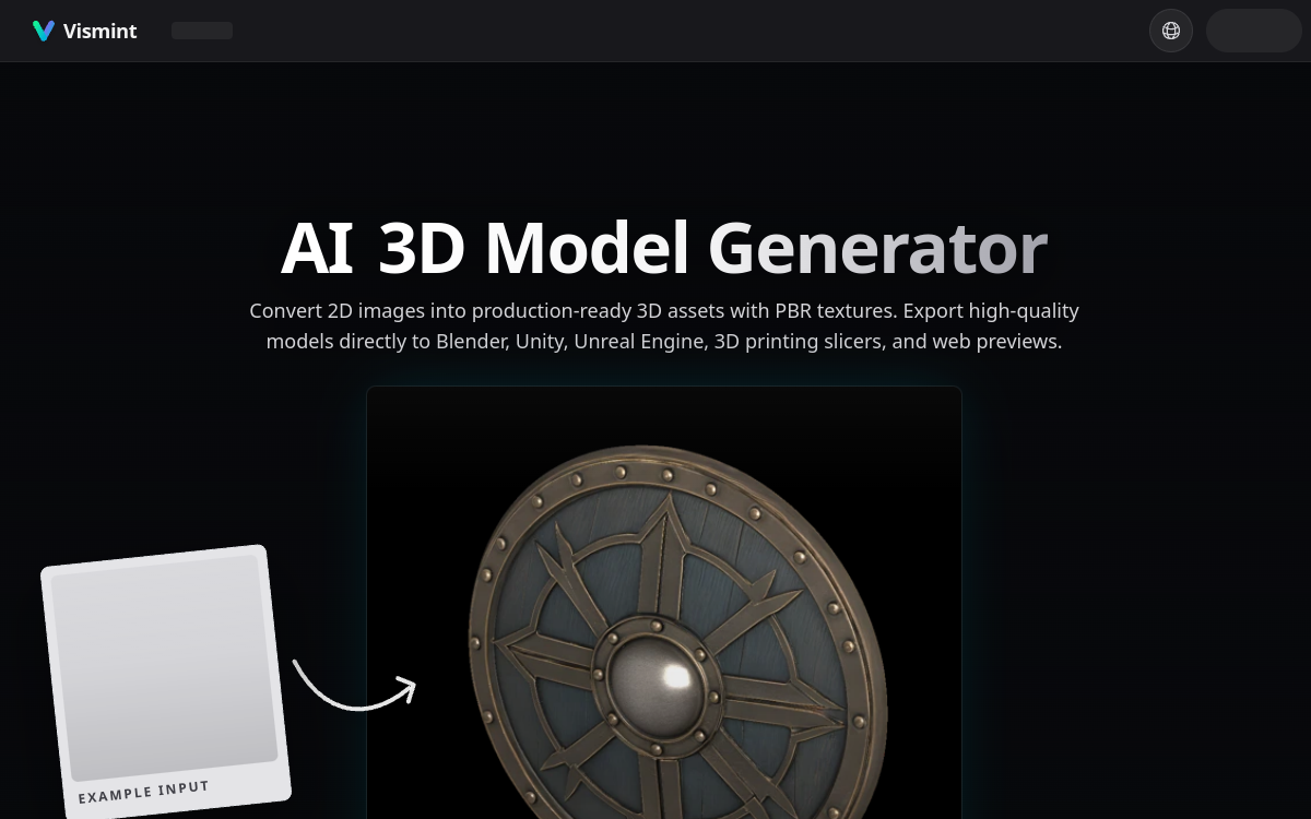 Vismint - Image to 3D Model website screenshot