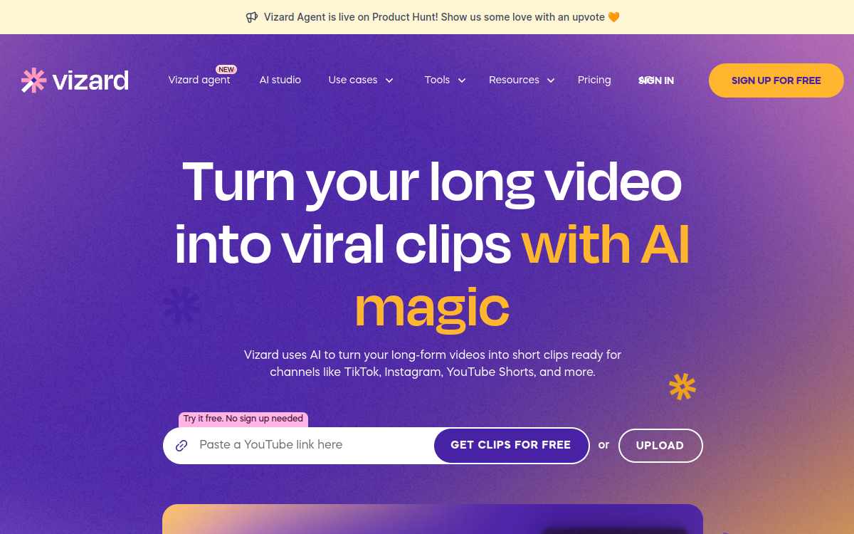 Vizard.ai | #1 AI Video Editing and Clipping Tool 网站预览