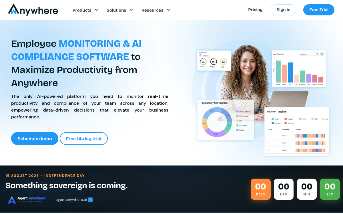 wAnywhere - Employee Monitoring Software website screenshot