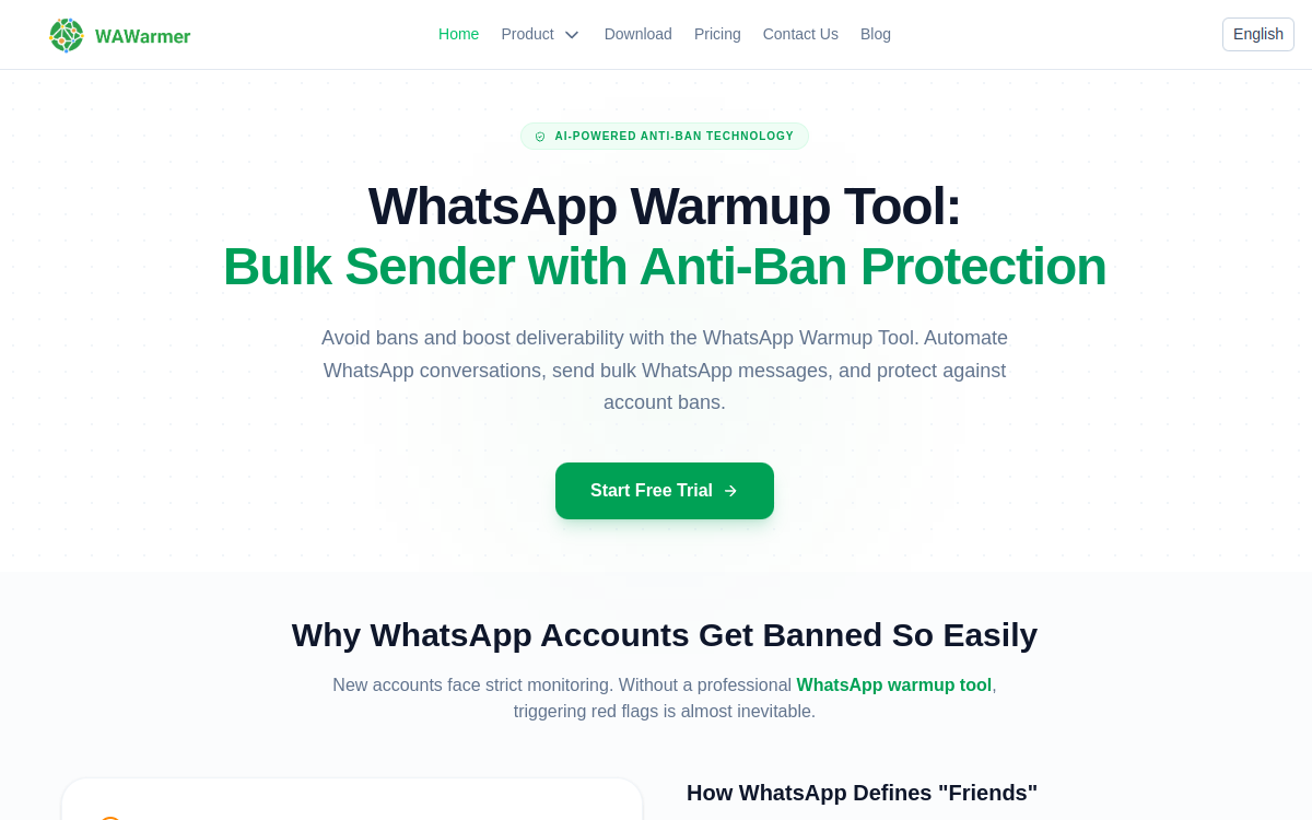 WhatsApp Warmup Tool website screenshot