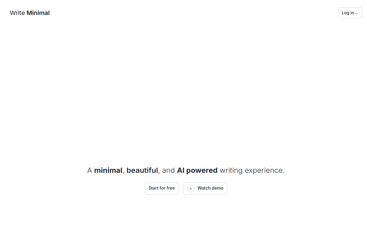 Write Minimal website screenshot