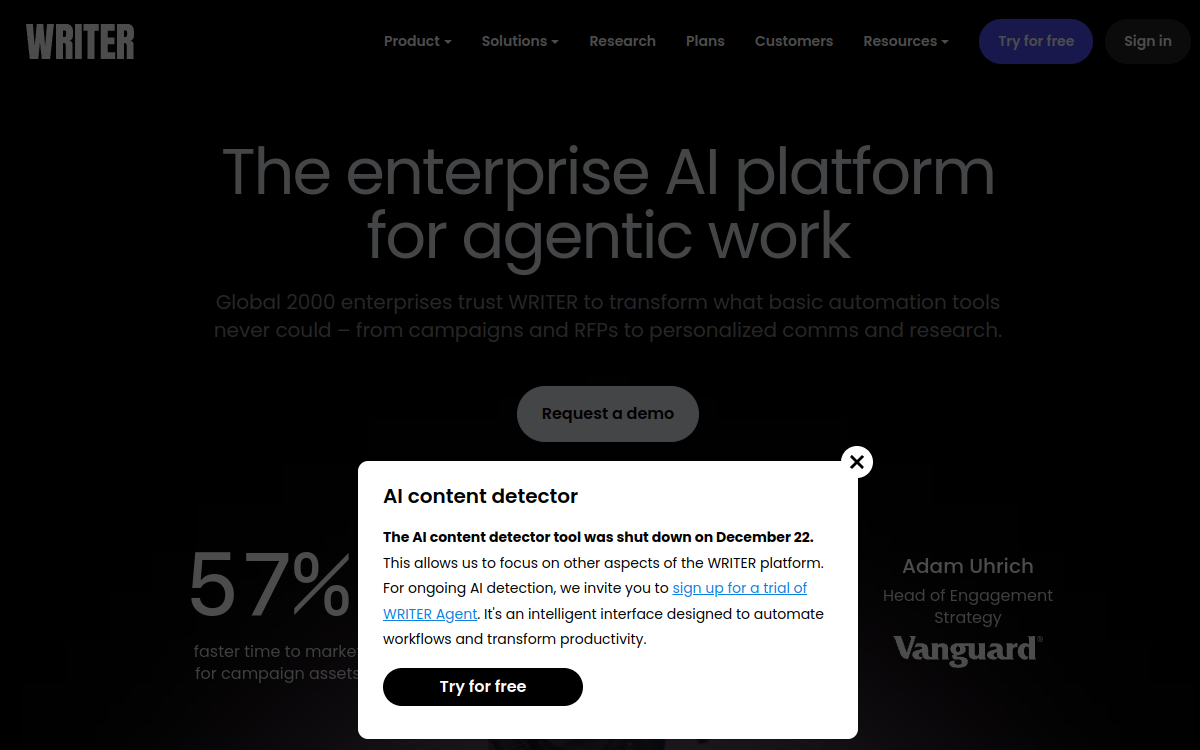 Writer’s AI Content Detector screenshot