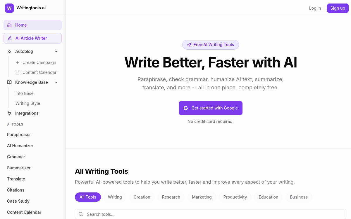 WritingTools.ai website screenshot
