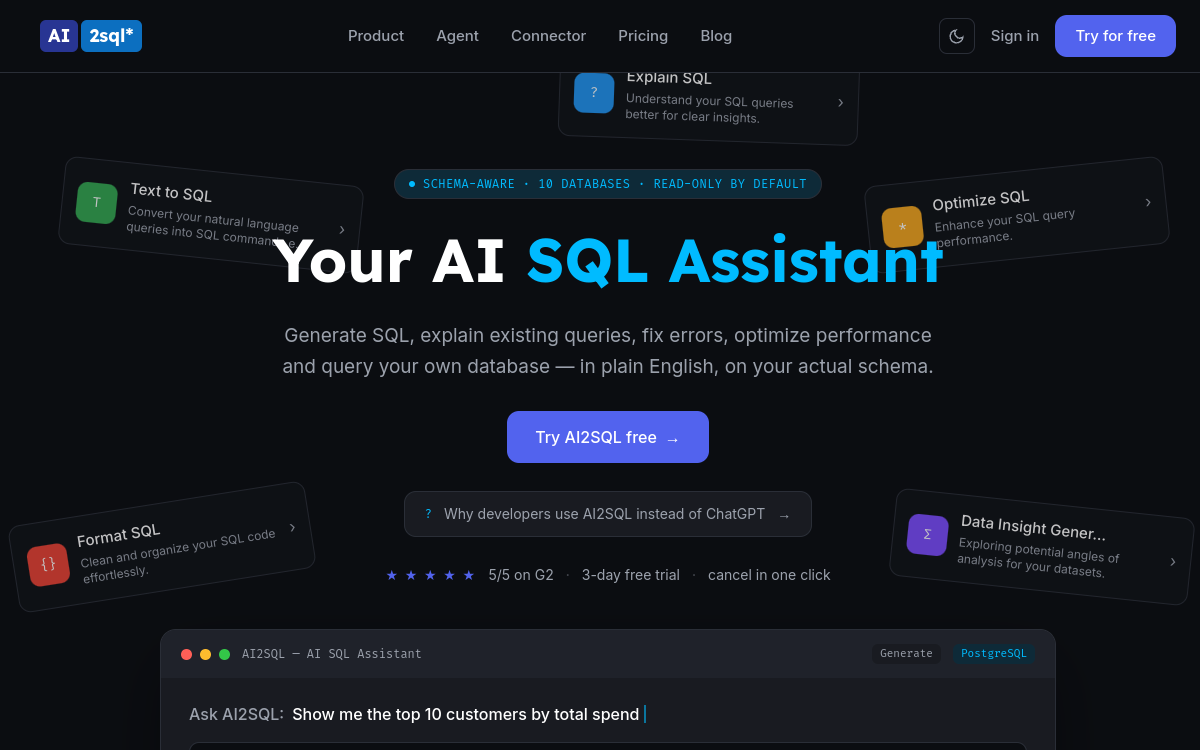 Ai2sql website screenshot