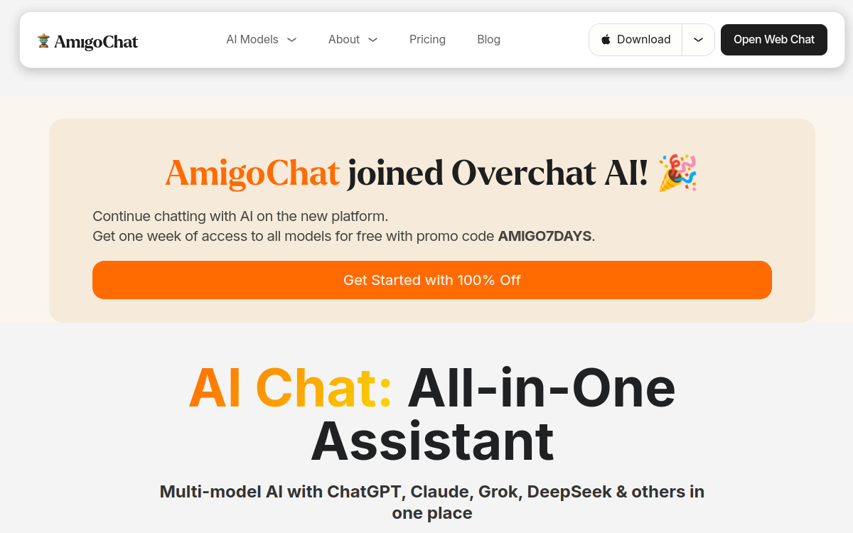 AmigoChat website screenshot