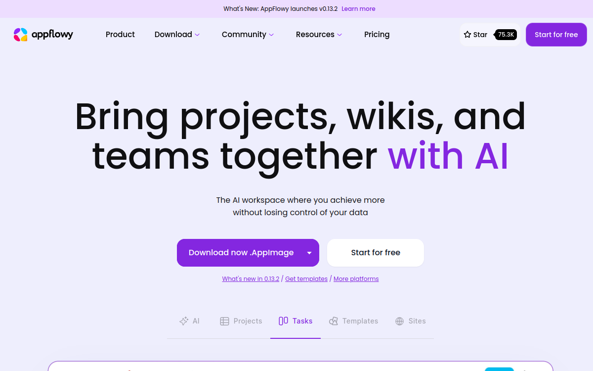 AppFlowy: open-source Notion alternative website screenshot