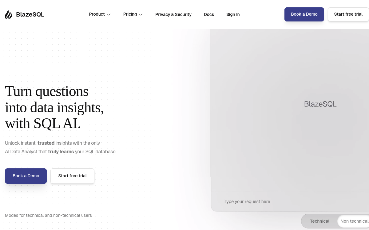 BlazeSQL website screenshot