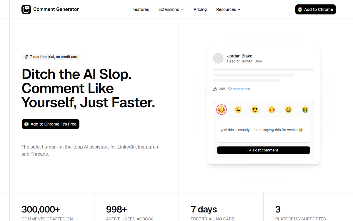 Comment Generator website screenshot