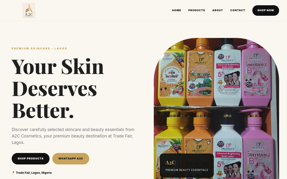 A2Z Cosmetics website interface